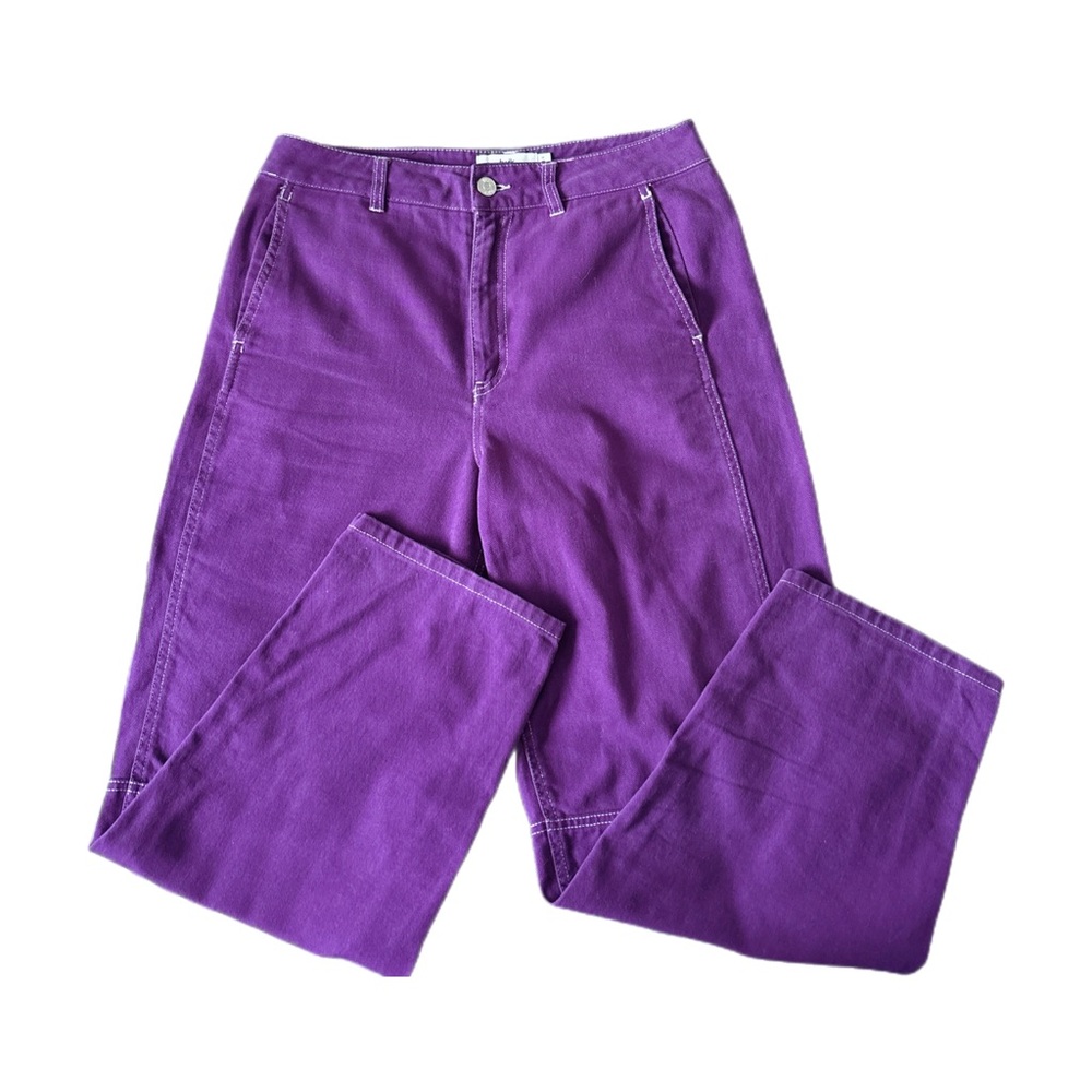 Twik Y2K 90s Purple Wide Leg Flare Cargo Jeans White Stitching Size M